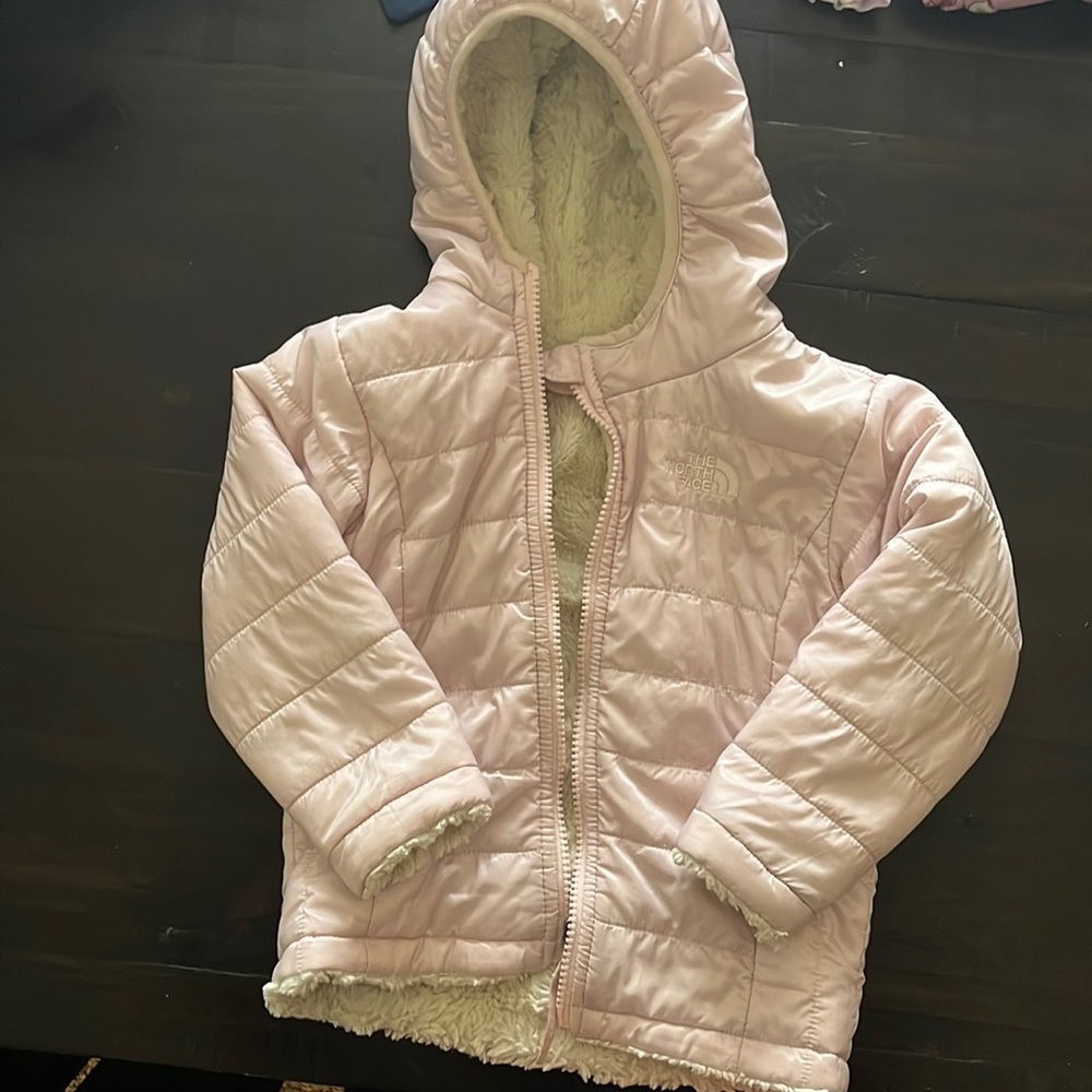 Reversible North Face Pink Puffer Coat/White Sherpa Fleece